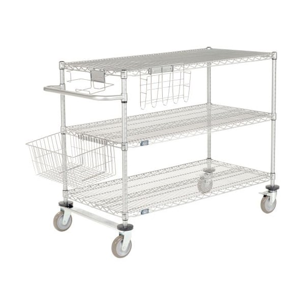Global Equipment Nexel Curbside Cart, Chrome, 48"L x 18"W x 40"H, 3 Wire Shelves, Polyurethane Casters CS18483C - main
